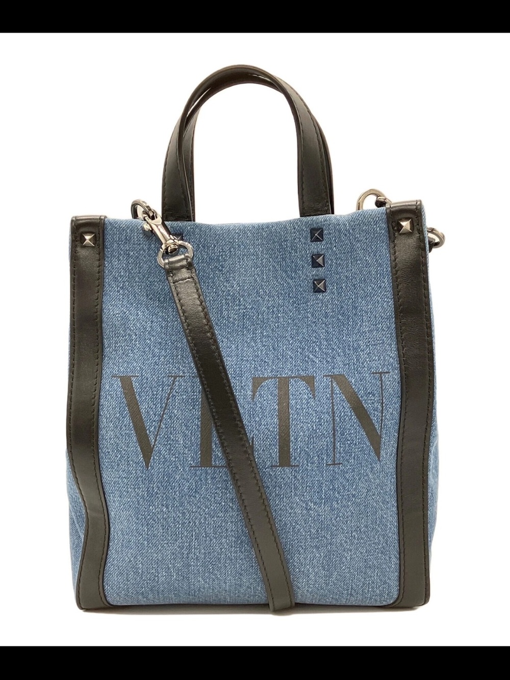 Valentino Garavani Denim Tote with Black Leather Trim
